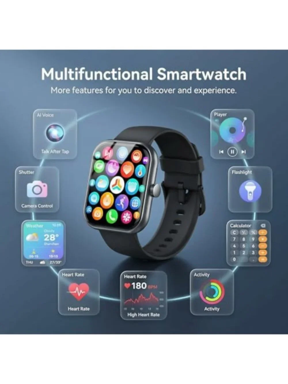 HD Touchscreen Smart Watch for Fitness, Calls, Heart Rate Monitor, IP68